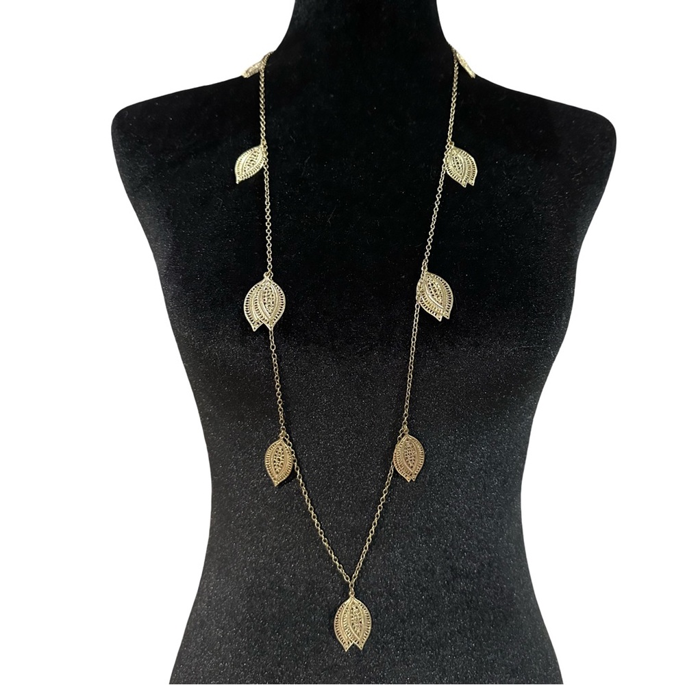Boho Leaf Necklace Gold Tone Adjustable Length